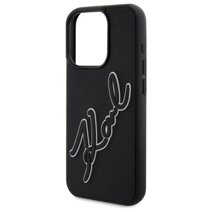 Калъф за Apple iPhone 15 Pro, Karl Lagerfeld, 3D Rubber Signature, Черен