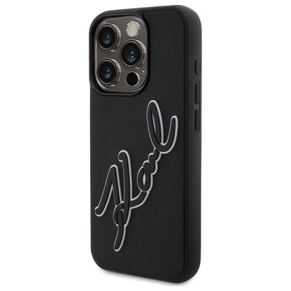 Калъф за Apple iPhone 15 Pro, Karl Lagerfeld, 3D Rubber Signature, Черен