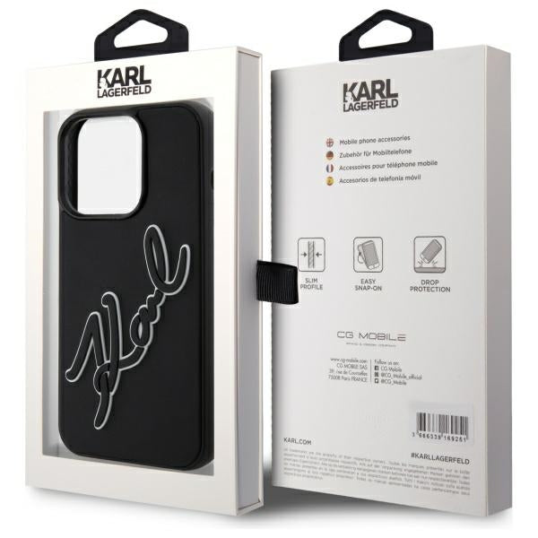 Калъф за Apple iPhone 15 Pro, Karl Lagerfeld, 3D Rubber Signature, Черен