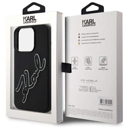 Калъф за Apple iPhone 15 Pro, Karl Lagerfeld, 3D Rubber Signature, Черен