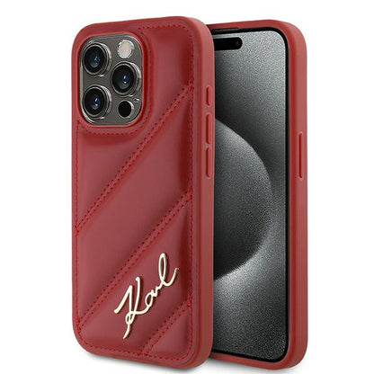 Case for Apple iPhone 15 Pro, Karl Lagerfeld, Diagonal Quilted Script, Pink