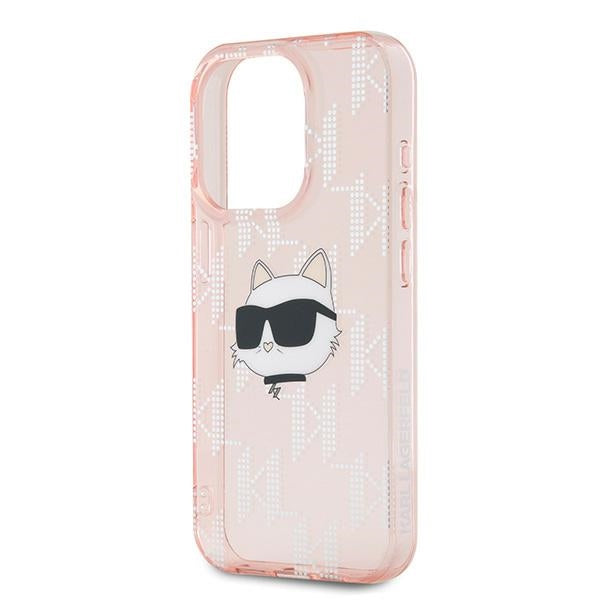Калъф за Apple iPhone 15 Pro, Karl Lagerfeld, IML Luxury Monogram Choupette's Head, Розов