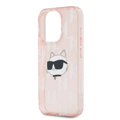 Калъф за Apple iPhone 15 Pro, Karl Lagerfeld, IML Luxury Monogram Choupette's Head, Розов