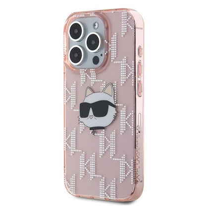 Калъф за Apple iPhone 15 Pro, Karl Lagerfeld, IML Luxury Monogram Choupette's Head, Розов