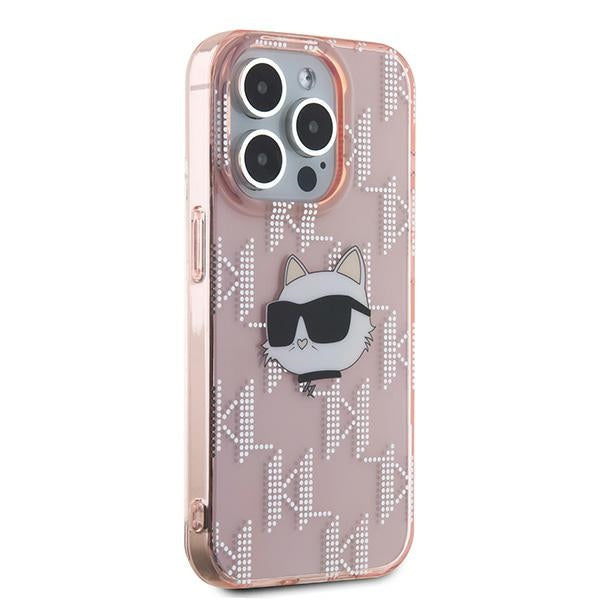 Калъф за Apple iPhone 15 Pro, Karl Lagerfeld, IML Luxury Monogram Choupette's Head, Розов