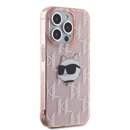 Калъф за Apple iPhone 15 Pro, Karl Lagerfeld, IML Luxury Monogram Choupette's Head, Розов