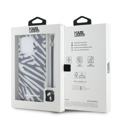 Case for Apple iPhone 15 Pro, Karl Lagerfeld, IML Luxury Zebra Pattern with Strap, Black