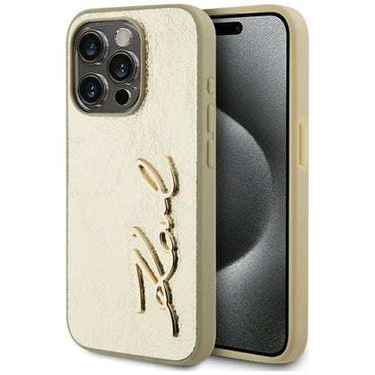 Калъф за Apple iPhone 15 Pro, Karl Lagerfeld, Metal Signature, Златист