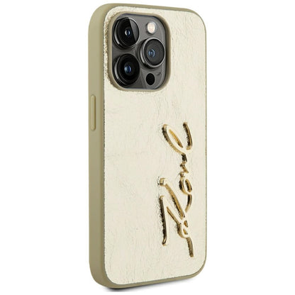 Калъф за Apple iPhone 15 Pro, Karl Lagerfeld, Metal Signature, Златист