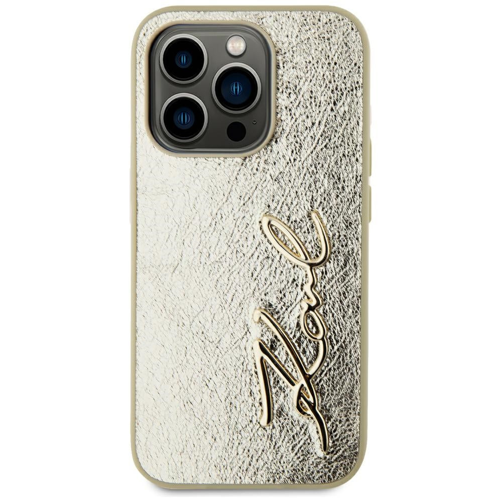 Калъф за Apple iPhone 15 Pro, Karl Lagerfeld, Metal Signature, Златист