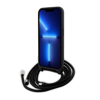 Калъф за Apple iPhone 15 Pro, Karl Lagerfeld, Saffiano Crossbody Metal Pin Karl & Choupette, Черен