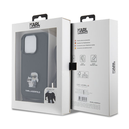 Калъф за Apple iPhone 15 Pro, Karl Lagerfeld, Saffiano Crossbody Metal Pin Karl & Choupette, Черен