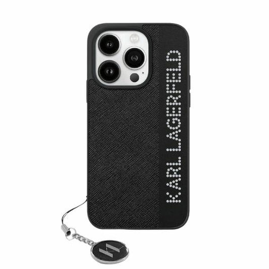 Калъф за Apple iPhone 15 Pro, Karl Lagerfeld, Saffiano Rhinestones & Charm, Черен