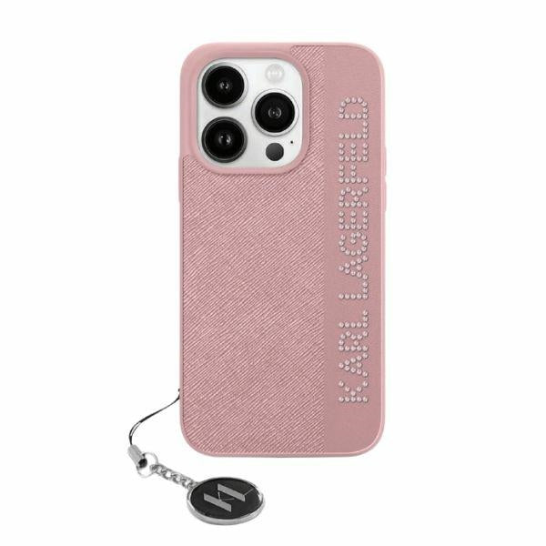 Калъф за Apple iPhone 15 Pro, Karl Lagerfeld, Saffiano Rhinestones & Charm, Розов