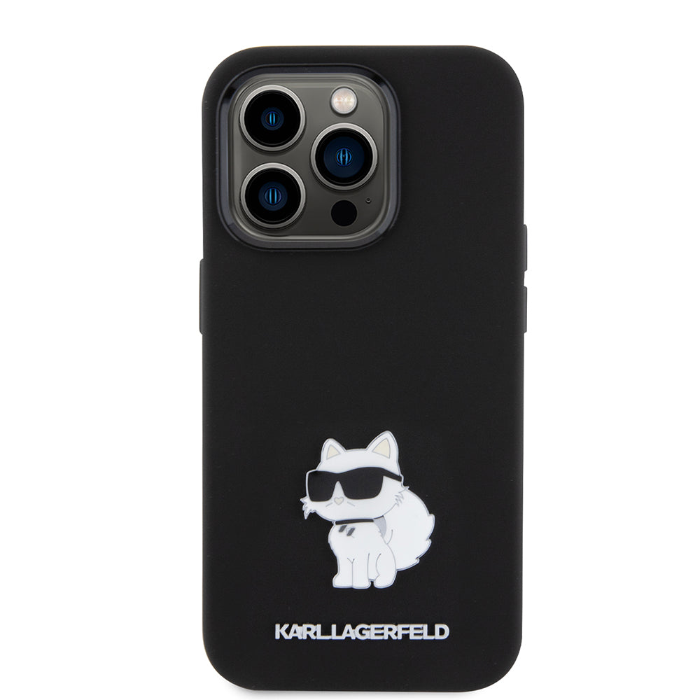 Калъф за Apple iPhone 15 Pro, Karl Lagerfeld, Silicone Choupette Metal, Черен