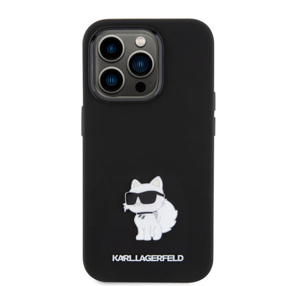 Калъф за Apple iPhone 15 Pro, Karl Lagerfeld, Silicone Choupette Metal, Черен