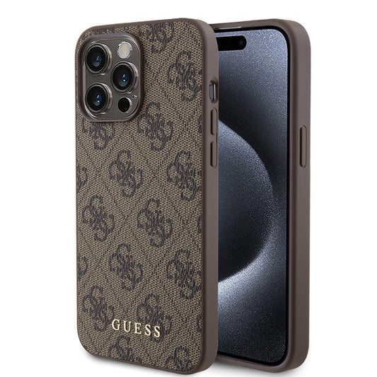 Калъф за Apple iPhone 15 Pro Max, Guess, 4G Metal Gold Logo, Кафяв