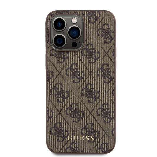 Калъф за Apple iPhone 15 Pro Max, Guess, 4G Metal Gold Logo, Кафяв