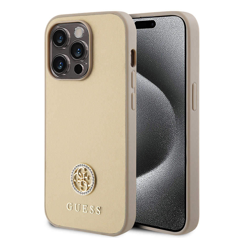 Калъф за Apple iPhone 15 Pro Max, Guess, 4G Strass Metal Logo, Златист