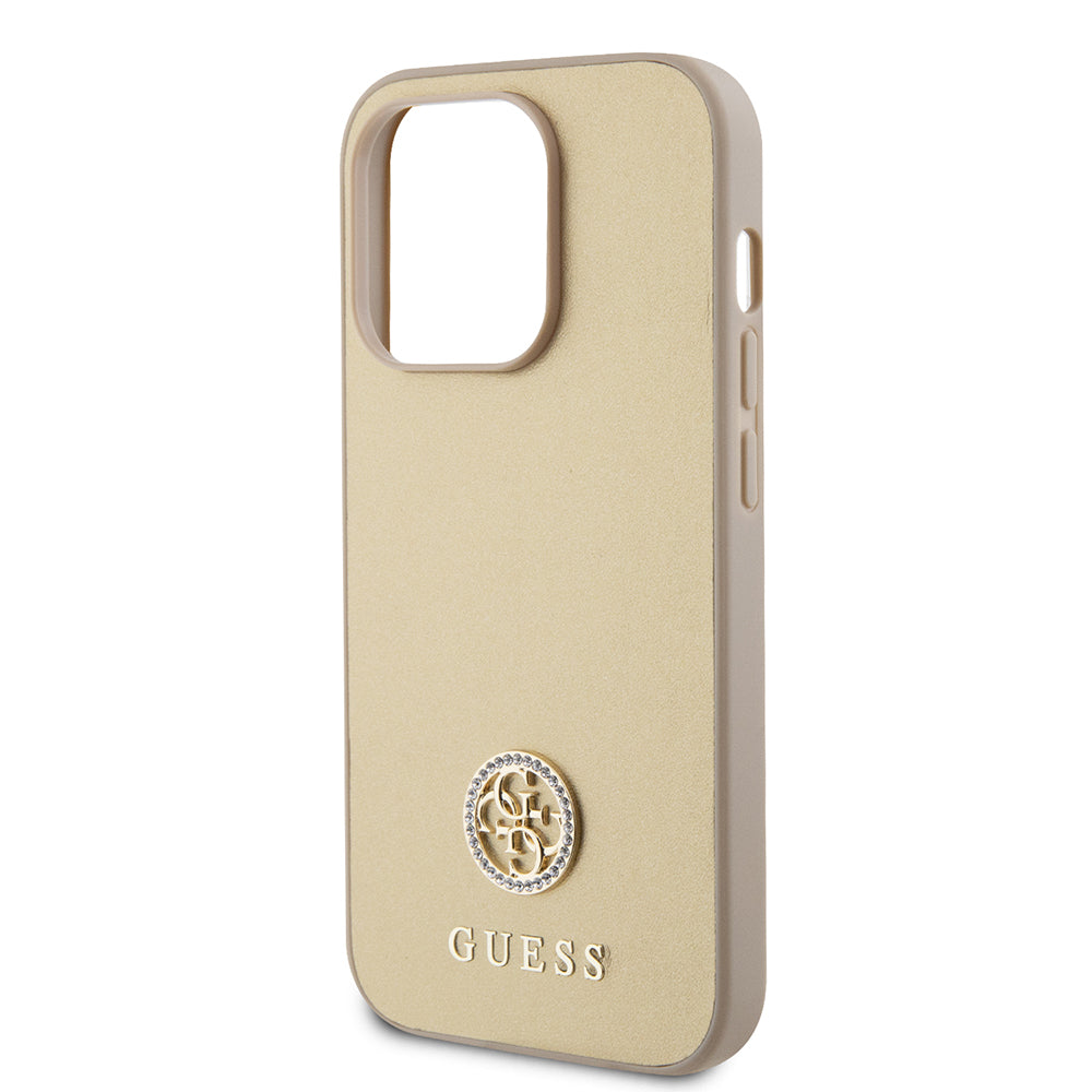 Калъф за Apple iPhone 15 Pro Max, Guess, 4G Strass Metal Logo, Златист