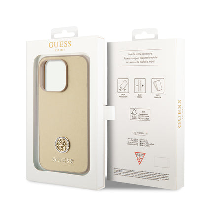 Калъф за Apple iPhone 15 Pro Max, Guess, 4G Strass Metal Logo, Златист