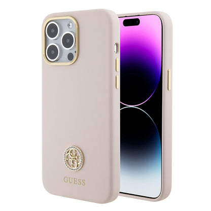 Калъф за Apple iPhone 15 Pro Max, Guess, 4G Strass Metal Logo, Розов