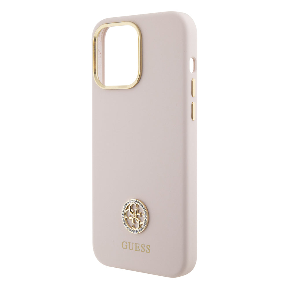 Калъф за Apple iPhone 15 Pro Max, Guess, 4G Strass Metal Logo, Розов
