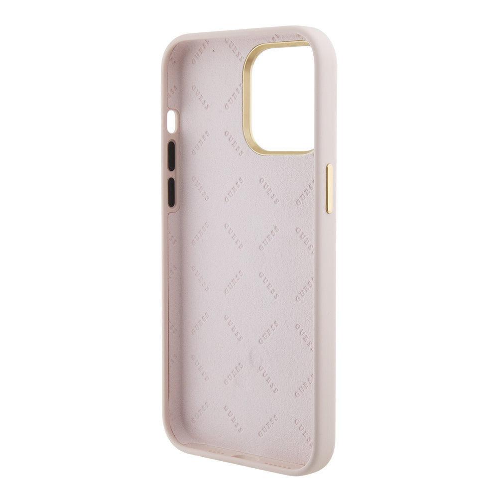 Калъф за Apple iPhone 15 Pro Max, Guess, 4G Strass Metal Logo, Розов