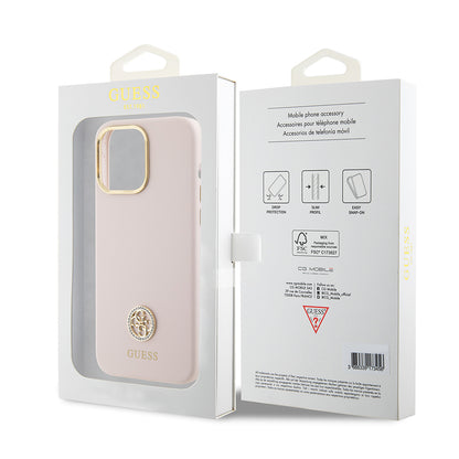 Калъф за Apple iPhone 15 Pro Max, Guess, 4G Strass Metal Logo, Розов
