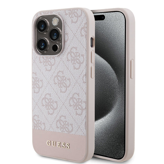 Калъф за Apple iPhone 15 Pro Max, Guess, 4G Stripe, Розов