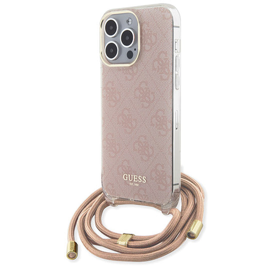 Калъф за Apple iPhone 15 Pro Max, Guess, Crossbody Cord 4G Print, Розов