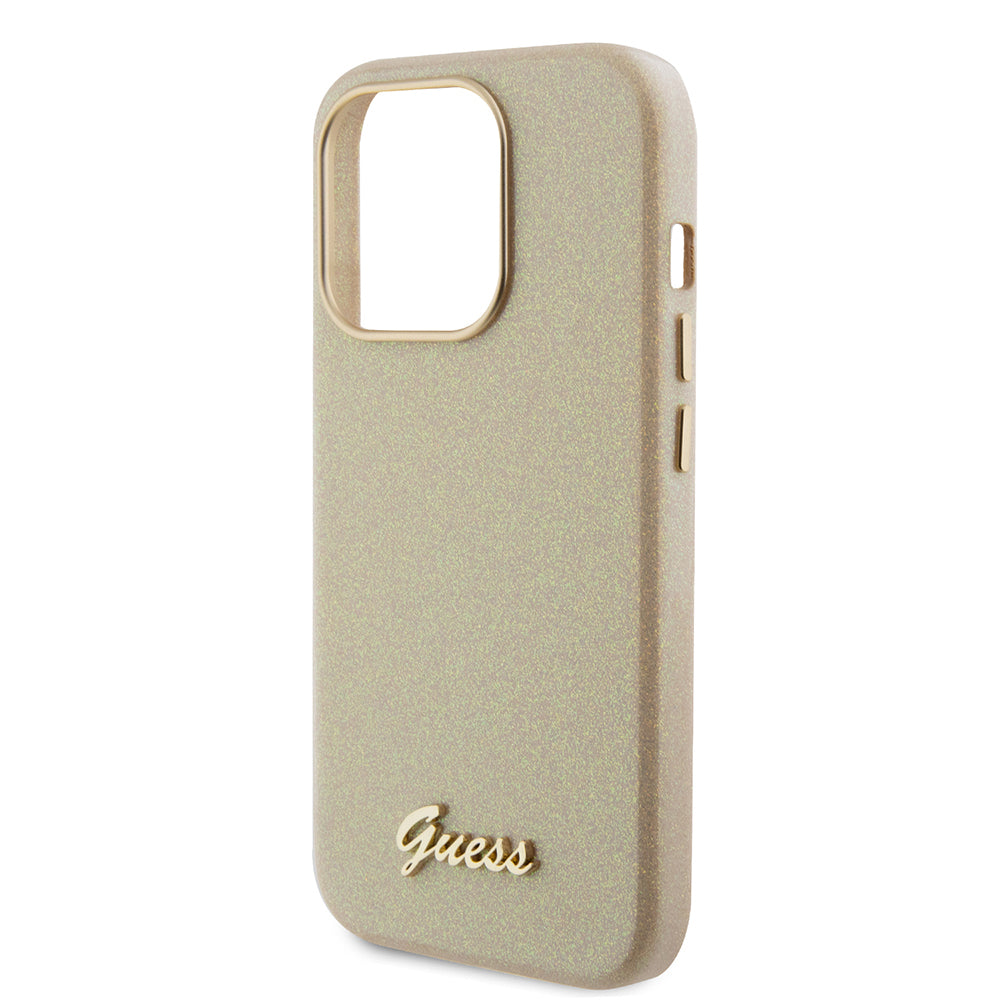 Case for Apple iPhone 15 Pro Max, Guess, Glitter Glossy Script, Beige