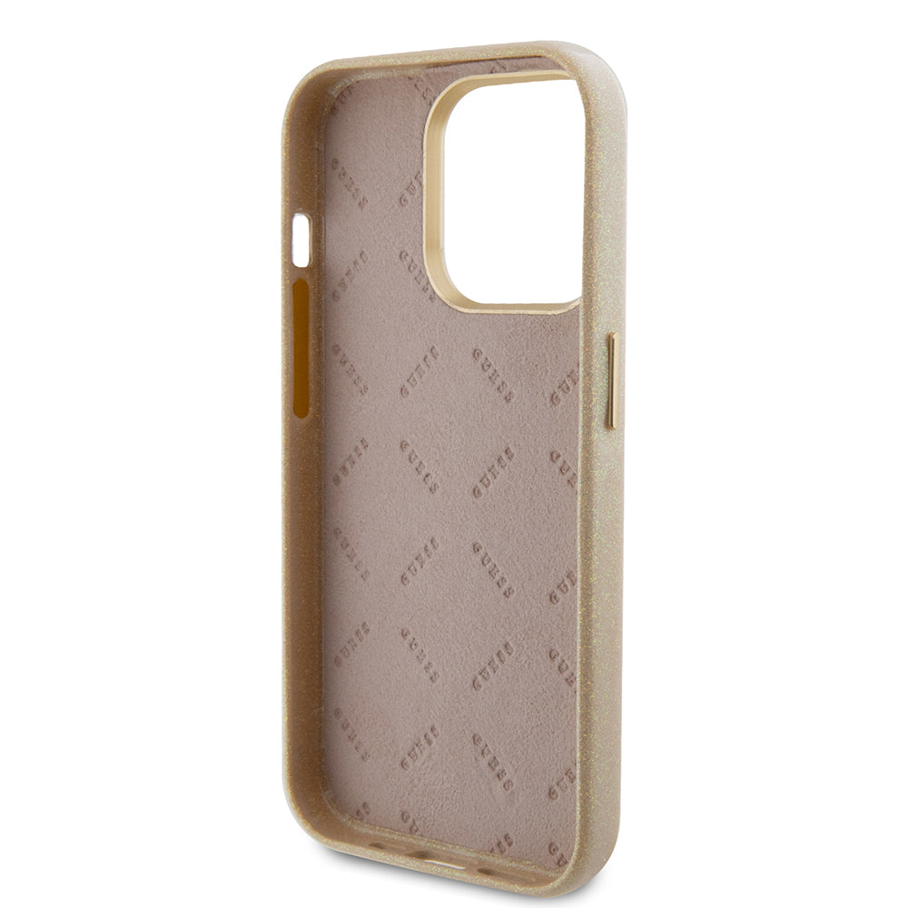 Case for Apple iPhone 15 Pro Max, Guess, Glitter Glossy Script, Beige
