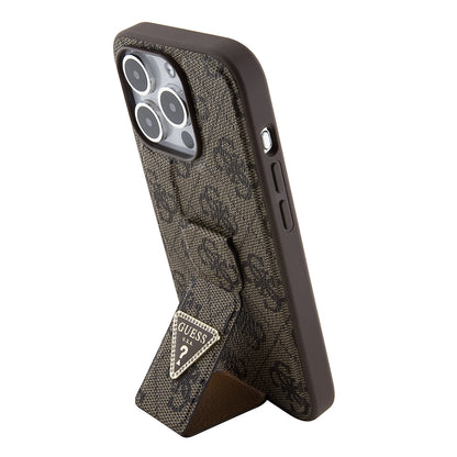 Калъф за Apple iPhone 15 Pro Max, Guess, Grip Stand 4G Triangle Strass, Кафяв