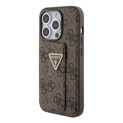 Калъф за Apple iPhone 15 Pro Max, Guess, Grip Stand 4G Triangle Strass, Кафяв