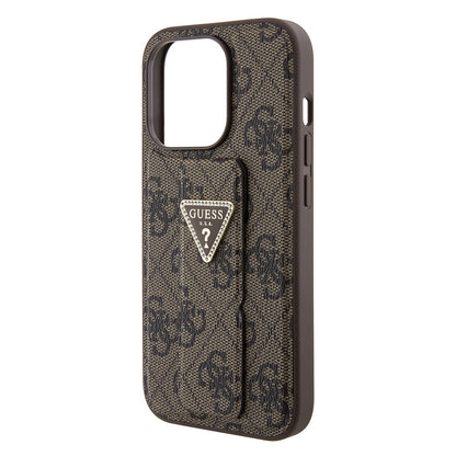Калъф за Apple iPhone 15 Pro Max, Guess, Grip Stand 4G Triangle Strass, Кафяв
