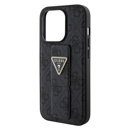 Калъф за Apple iPhone 15 Pro Max, Guess, Grip Stand 4G Triangle Strass, Черен