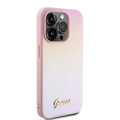 Case for Apple iPhone 15 Pro Max, Guess, Iridescent Metal Script, Pink