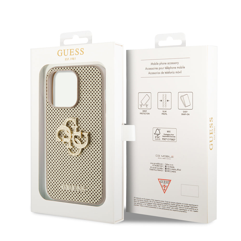 Калъф за Apple iPhone 15 Pro Max, Guess, Perforated 4G, Златист