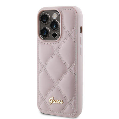 Калъф за Apple iPhone 15 Pro Max, Guess, Quilted Metal Logo, Розов
