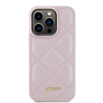 Калъф за Apple iPhone 15 Pro Max, Guess, Quilted Metal Logo, Розов