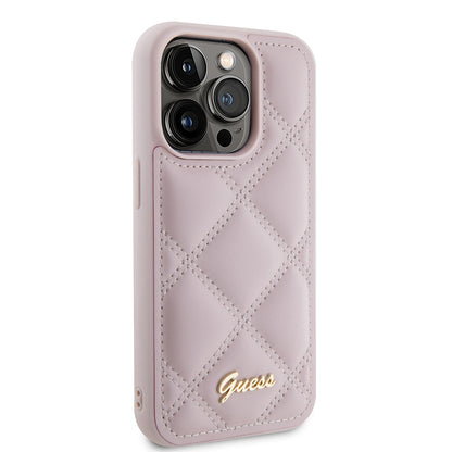Калъф за Apple iPhone 15 Pro Max, Guess, Quilted Metal Logo, Розов