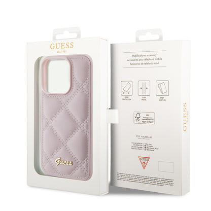 Калъф за Apple iPhone 15 Pro Max, Guess, Quilted Metal Logo, Розов