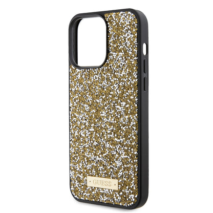 Калъф за Apple iPhone 15 Pro Max, Guess, Rhinestone Metal Logo, Жълт