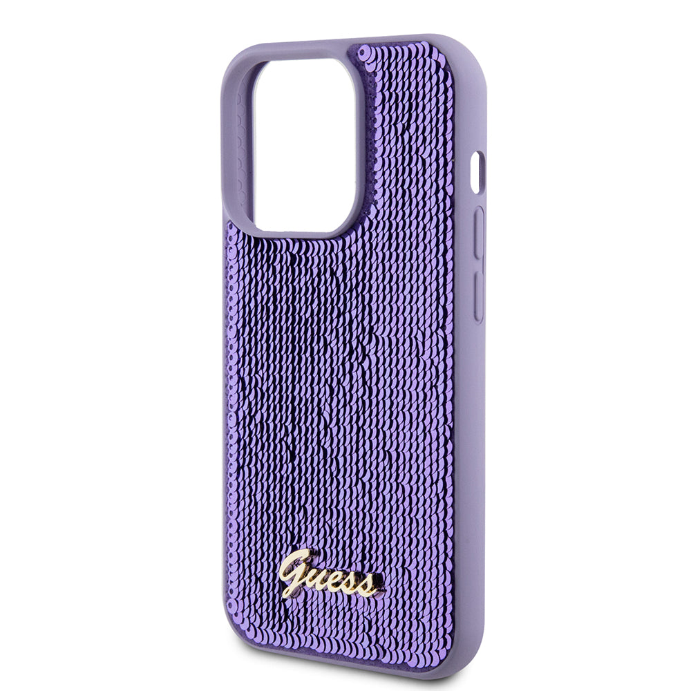 Калъф за Apple iPhone 15 Pro Max, Guess, Sequin Script Metal, Лилав