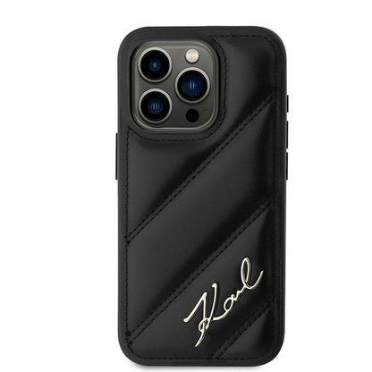 Case for Apple iPhone 15 Pro Max, Karl Lagerfeld, Diagonal Quilted Script, Black