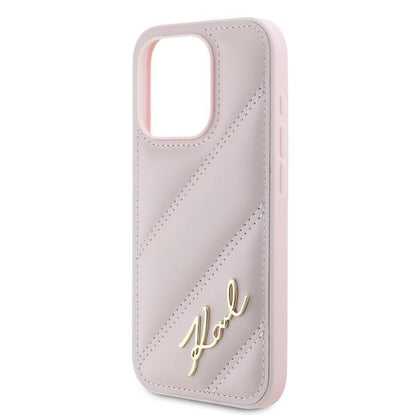 Калъф за Apple iPhone 15 Pro Max, Karl Lagerfeld, Diagonal Quilted Script, Розов