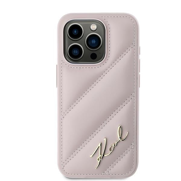 Калъф за Apple iPhone 15 Pro Max, Karl Lagerfeld, Diagonal Quilted Script, Розов