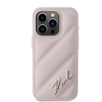 Калъф за Apple iPhone 15 Pro Max, Karl Lagerfeld, Diagonal Quilted Script, Розов