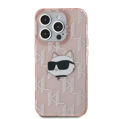 Калъф за Apple iPhone 15 Pro Max, Karl Lagerfeld, IML Luxury Monogram Choupette's Head, Розов